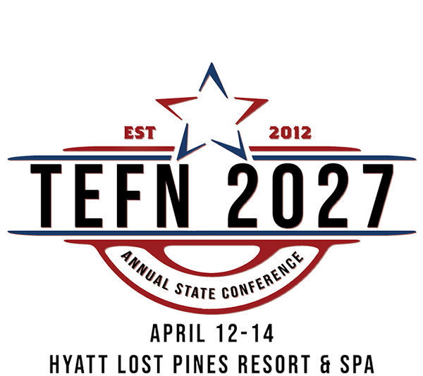 2027 TEFN Annual Conference logo. April 12-14 Hyatt Lost Pines Resort & Spa